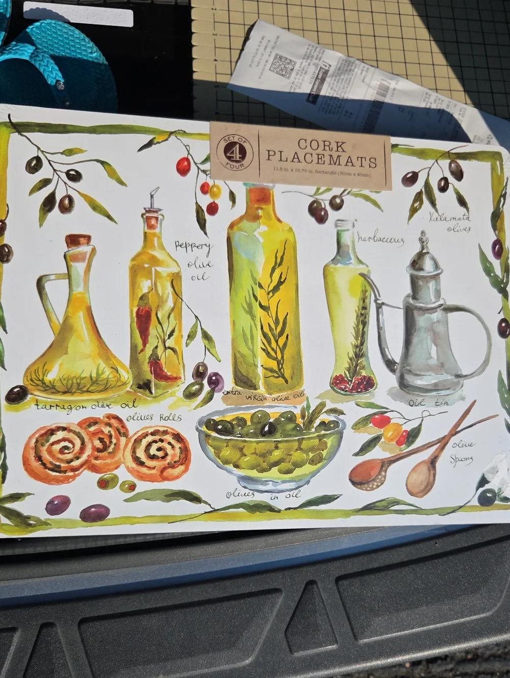 Cork Placemats Set of 4 - Olive Oil Art Print (Green)